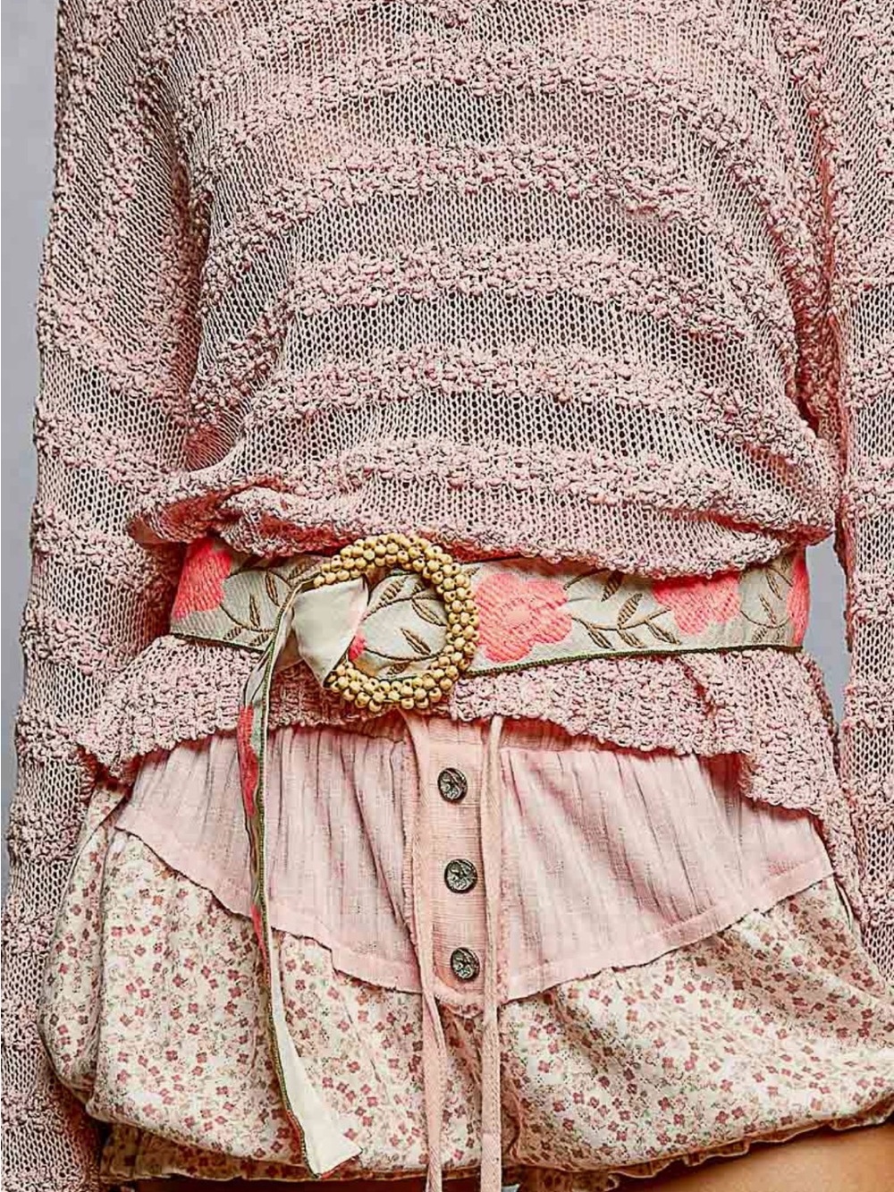 POL embroidered lace crochet tapestry patchwork beaded floral belt